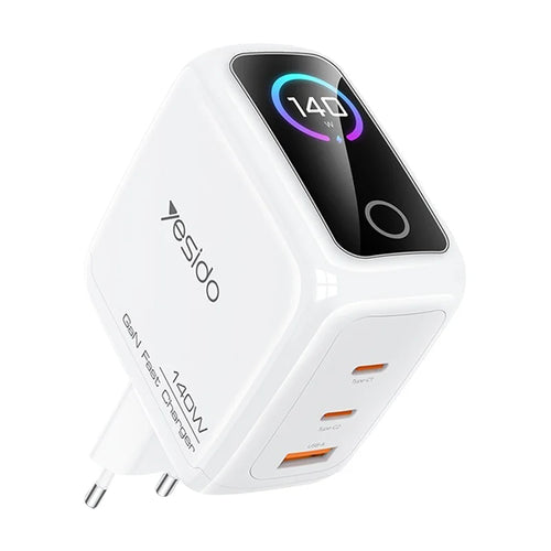 YESIDO YC114 140W GaN Charger PD 3.1 Fast Charging 3-Port Power Adapter with Dynamic Display - White/EU Plug - 1