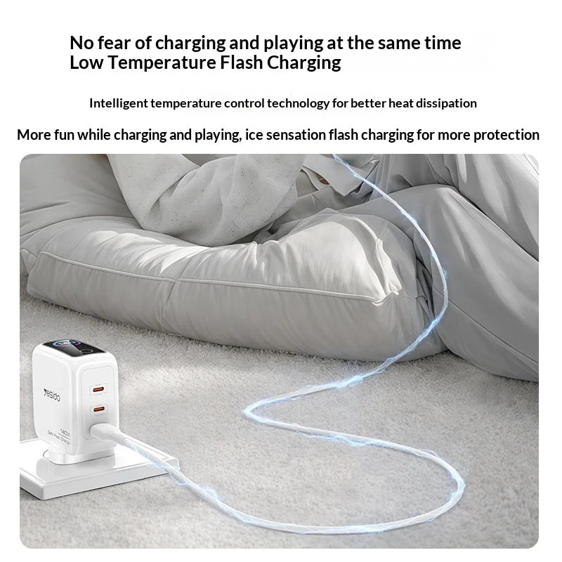 YESIDO YC114 140W GaN Charger PD 3.1 Fast Charging 3-Port Power Adapter with Dynamic Display - White/EU Plug - 4