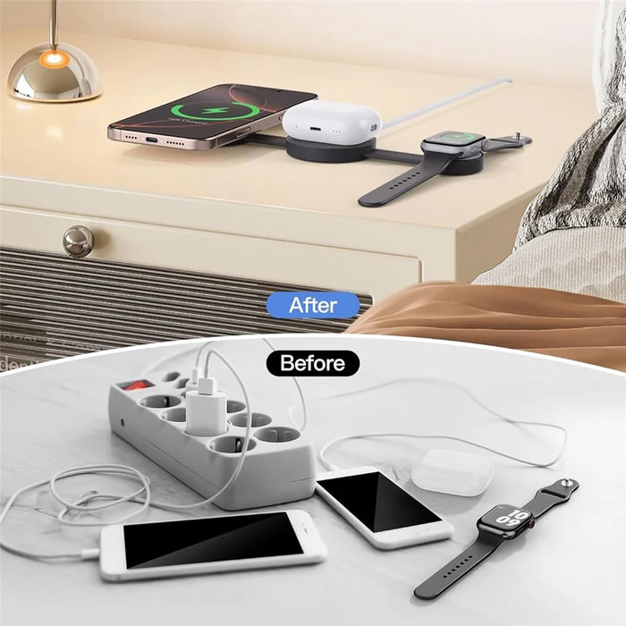 Y333 3 in 1 Wireless Charger for iPhone/AirPods/Apple Watch Foldable Desktop Stand 15W Fast Charging Station - White - 3