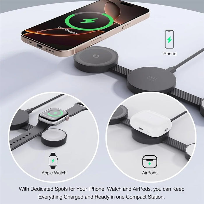 Y333 3 in 1 Wireless Charger for iPhone/AirPods/Apple Watch Foldable Desktop Stand 15W Fast Charging Station - White - 5