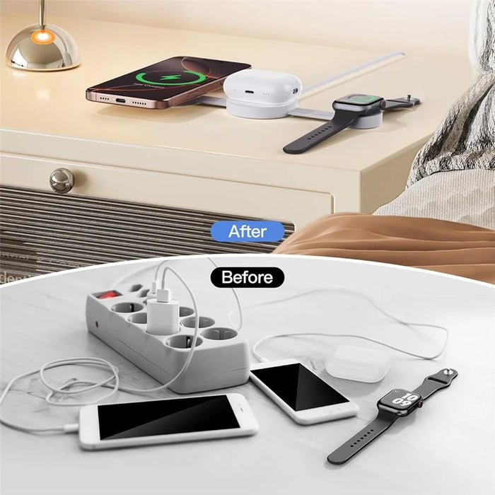 Y333 3 in 1 Wireless Charger for iPhone/AirPods/Apple Watch Foldable Desktop Stand 15W Fast Charging Station - White - 6
