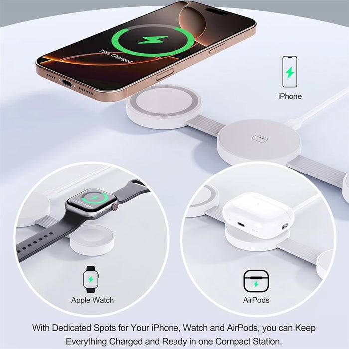 Y333 3 in 1 Wireless Charger for iPhone/AirPods/Apple Watch Foldable Desktop Stand 15W Fast Charging Station - White - 7