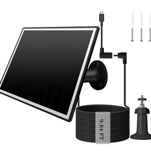 TY-106 6W Solar Panel for Security Camera Doorbell IP65 Waterproof Solar Charger with DC3.5/Type-C Ports - Black - 1