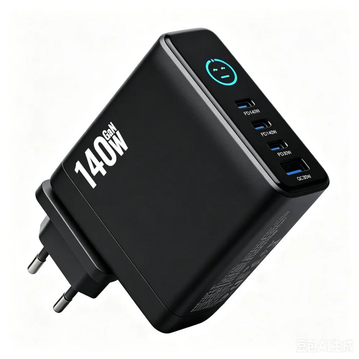 140W GaN Wall Charger with TFT Display 3 USB-C + 1 USB-A Fast Charging Power Adapter, EU Plug - Black - 2