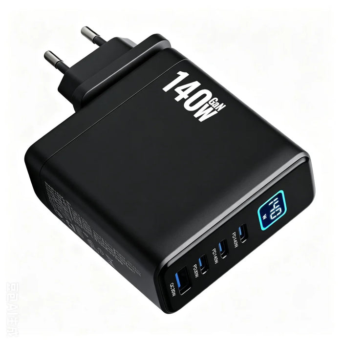 140W GaN Wall Charger with TFT Display 3 USB-C + 1 USB-A Fast Charging Power Adapter, EU Plug - Black - 3