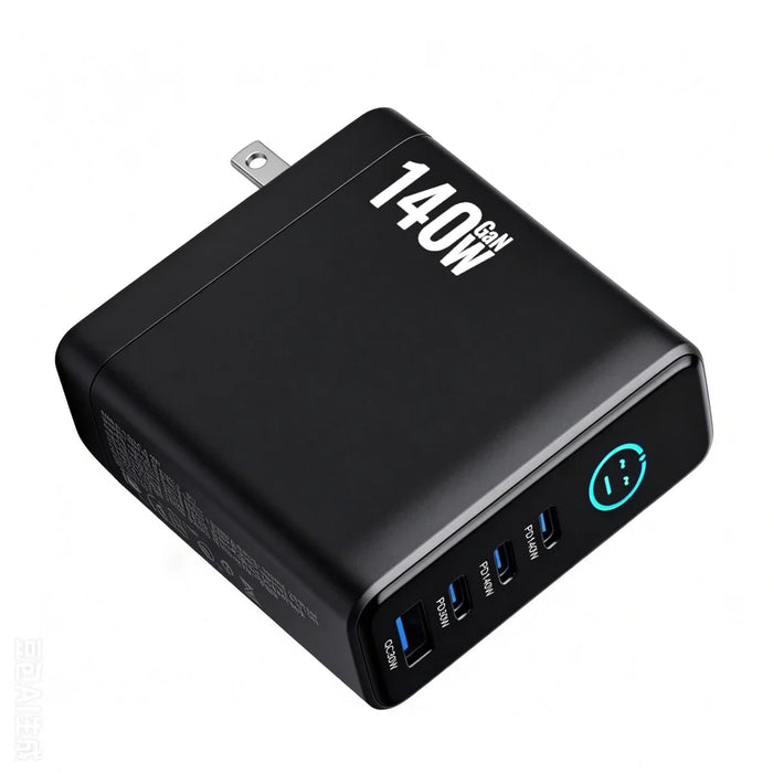 140W GaN Wall Charger with TFT Display 3 USB-C + 1 USB-A Fast Charging Power Adapter, US Plug - Black - 3
