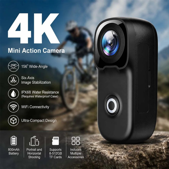 mz02 4K Mini Action Camera 156 Degree Wide Angle WiFi 6-Axis Gyro Stabilization IP65 Waterproof Sports Camera with Type-C Cable (No Memory Card) - Black - 2