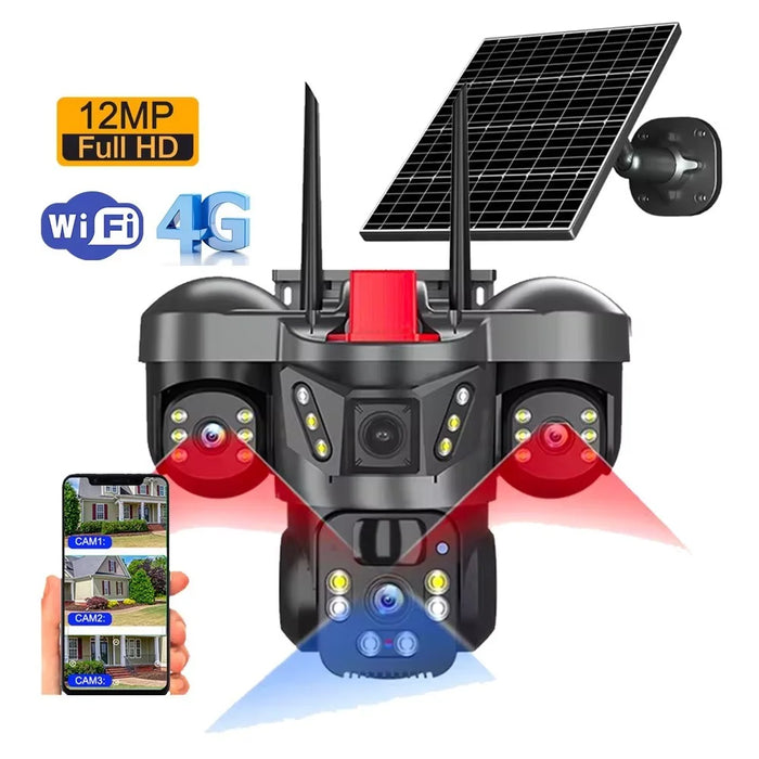 LW21 4G WiFi Triple-Lens 360 Degree Solar Security Camera 2MP+2MP+2MP PIR Sensor IP66 Waterproof Surveillance Camera for Outdoor - 2