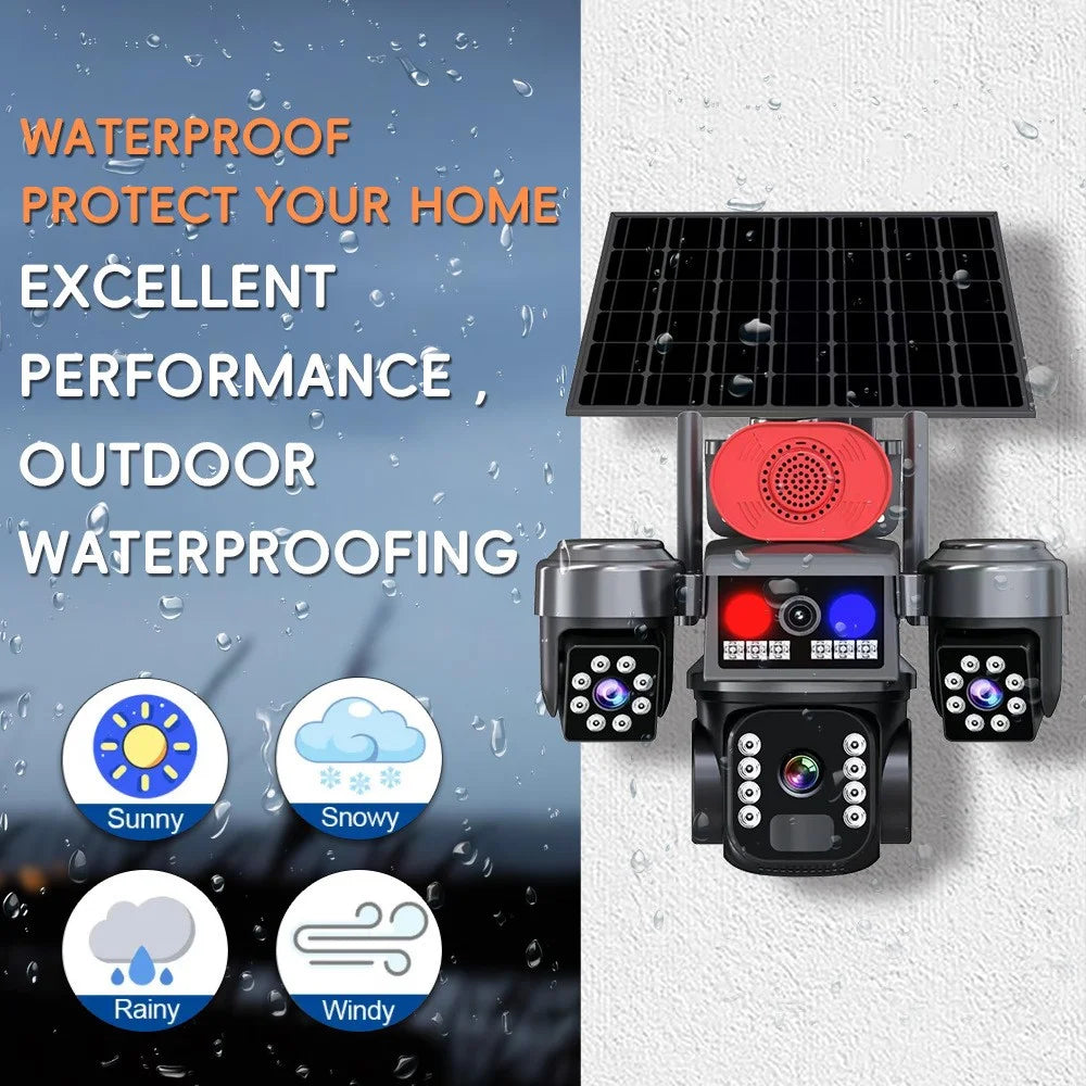 WiFi Solar Powered 3-Lens PTZ Security Camera 2MP+2MP+2MP 360 Degree Surveillance Camera for Outdoor - 5