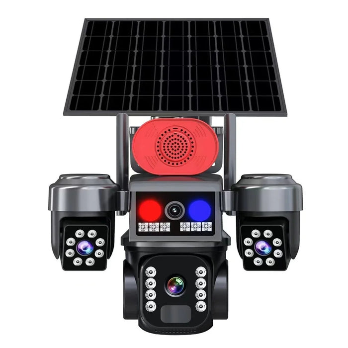 4G Solar Powered 3-Lens PTZ Security Camera 2MP+2MP+2MP 360 Degree Surveillance Camera for Outdoor - 1