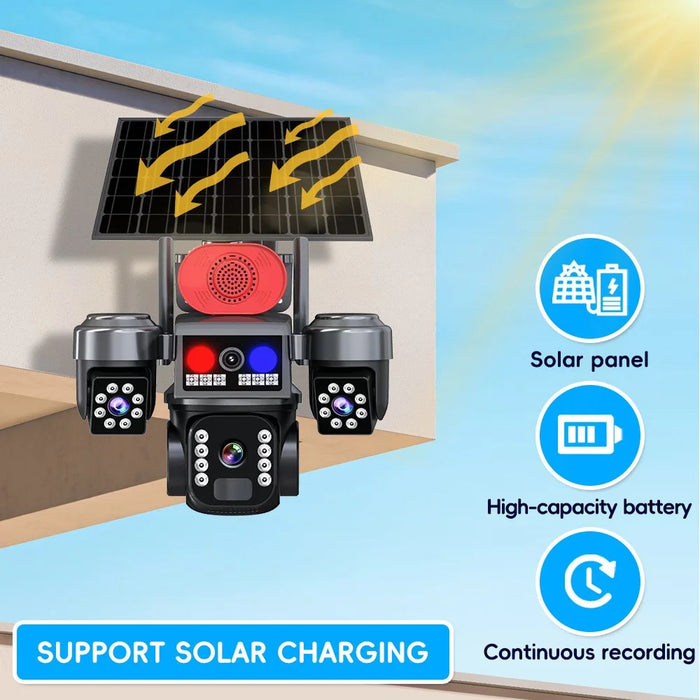 4G Solar Powered 3-Lens PTZ Security Camera 2MP+2MP+2MP 360 Degree Surveillance Camera for Outdoor - 3