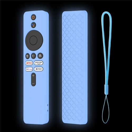 Silicone Case for Xiaomi TV Box S (2nd Gen) Remote Control Anti-Drop Shockproof Protective Cover with Lanyard - Luminous Blue - 1