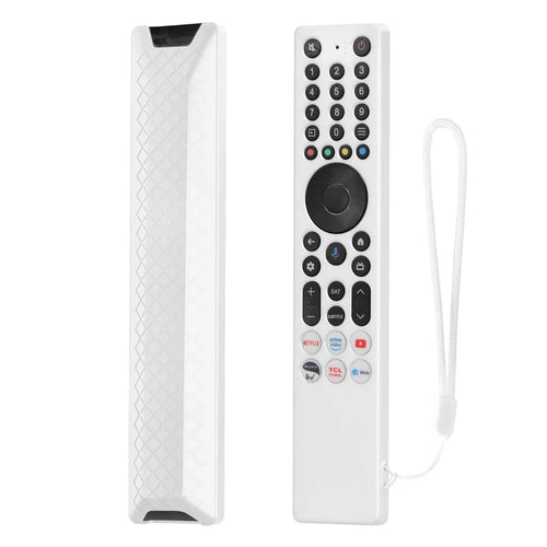 Silicone Case for TCL RC833A Remote Control Diamond Texture Shockproof Anti-Slip Protective Cover with Lanyard - White - 1