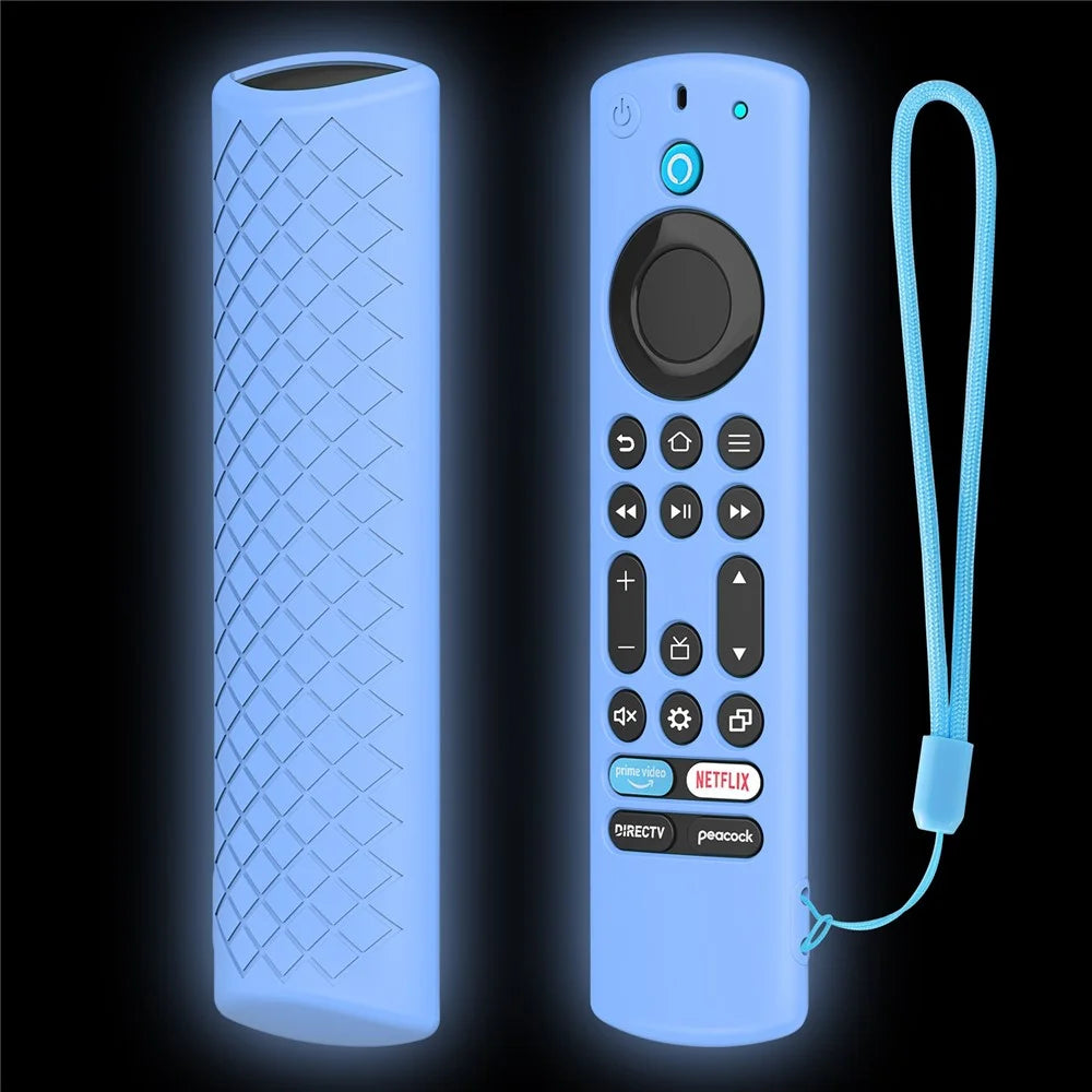 Silicone Case for Amazon Fire TV Alexa Voice (2023) Remote Control Shockproof Full Cover Anti-slip Protective Cover with Lanyard - Luminous Blue - 1