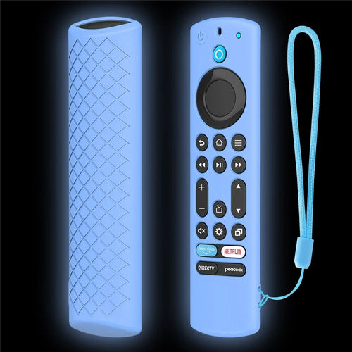 Silicone Case for Amazon Fire TV Alexa Voice (2023) Remote Control Shockproof Full Cover Anti-slip Protective Cover with Lanyard - Luminous Blue - 1