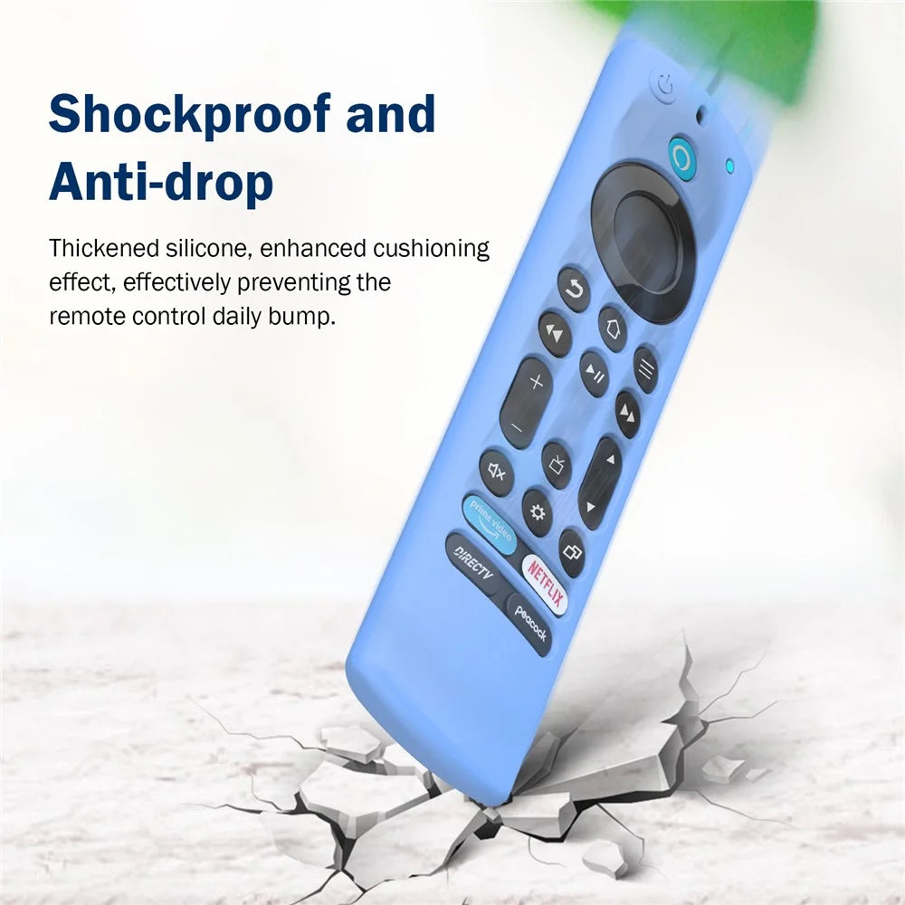 Silicone Case for Amazon Fire TV Alexa Voice (2023) Remote Control Shockproof Full Cover Anti-slip Protective Cover with Lanyard - Luminous Blue - 4