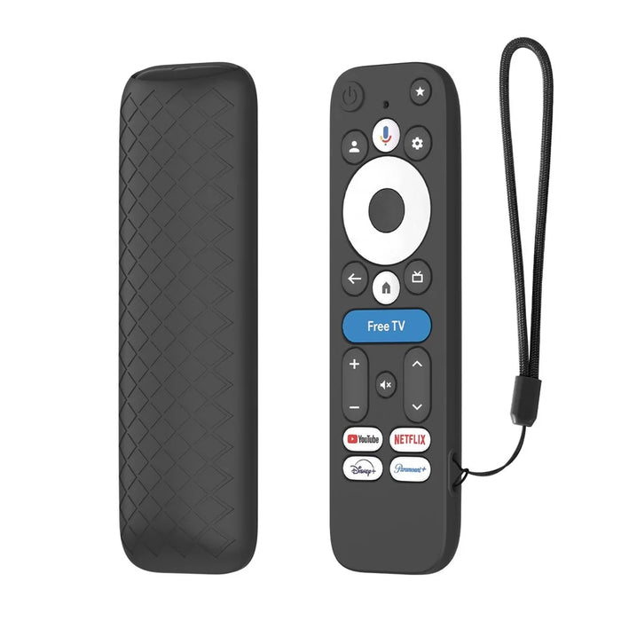Silicone Case for Walmart onn.Google TV Box 4K Pro (2025) Remote Control Diamond Texture Anti-Slip Protective Cover with Lanyard - Black - 1