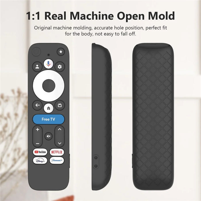 Silicone Case for Walmart onn.Google TV Box 4K Pro (2025) Remote Control Diamond Texture Anti-Slip Protective Cover with Lanyard - Black - 4
