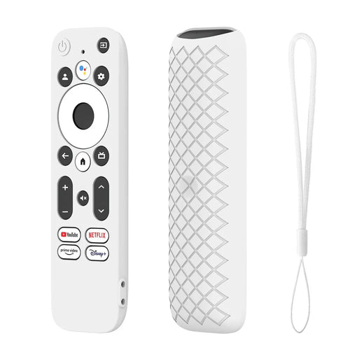Silicone Protector Cover for Walmart Onn. Android TV 2K FHD Streaming Stick Remote Control Diamond Texture Anti-Slip Protective Case with Lanyard - White - 1