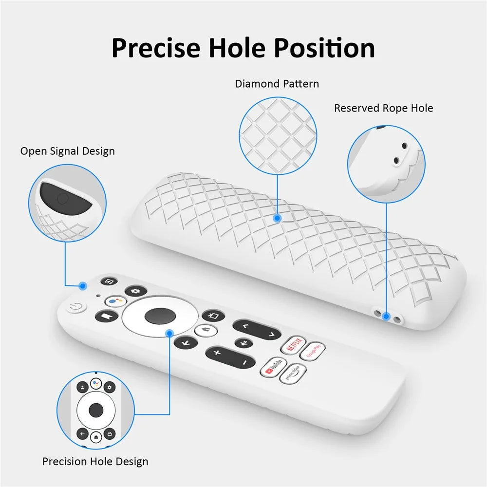 Silicone Protector Cover for Walmart Onn. Android TV 2K FHD Streaming Stick Remote Control Diamond Texture Anti-Slip Protective Case with Lanyard - White - 7