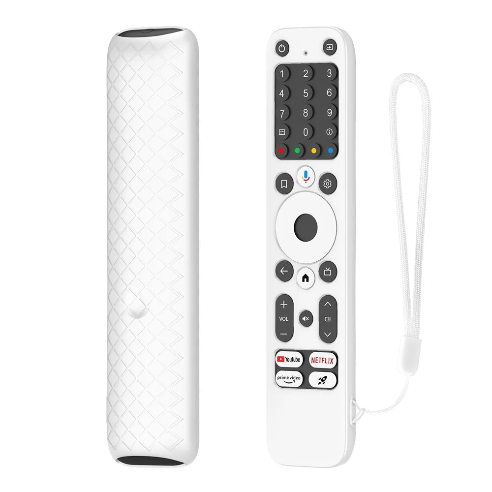 For Homatics Box R 4K Remote Control Silicone Case Diamond Texture Anti-Slip Shockproof Protective Cover with Lanyard - White - 1