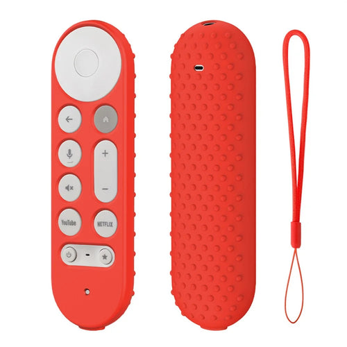 Silicone Case for Google TV Streamer 4K Remote Control Anti-Slip Shockproof Protective Cover with Lanyard - Red - 1