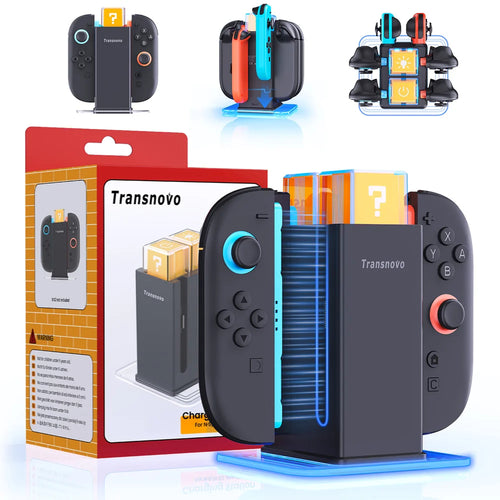 TRANSNOVO S73-018 6 in 1 Charging Dock for Nintendo Switch 2 / OLED / Switch Joy-Con Charger Stand with RGB Light - Black - 1