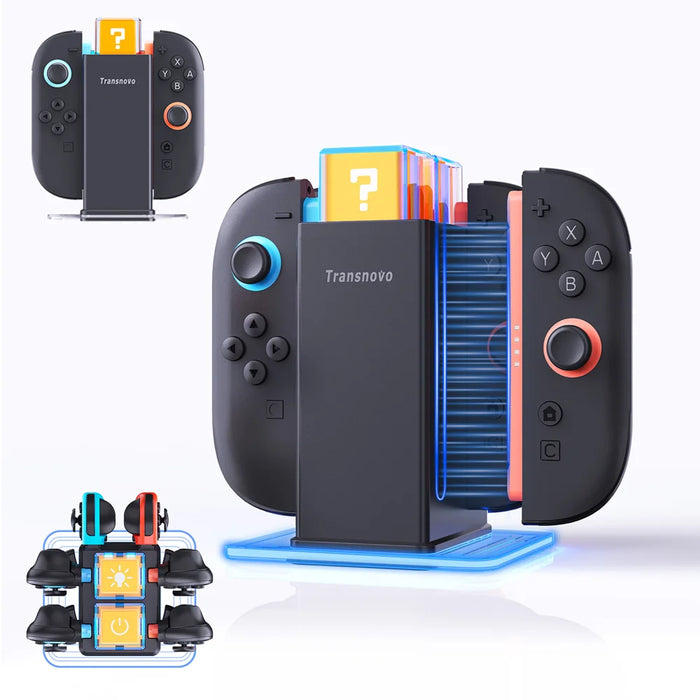 TRANSNOVO S73-018 6 in 1 Charging Dock for Nintendo Switch 2 / OLED / Switch Joy-Con Charger Stand with RGB Light - Black - 2
