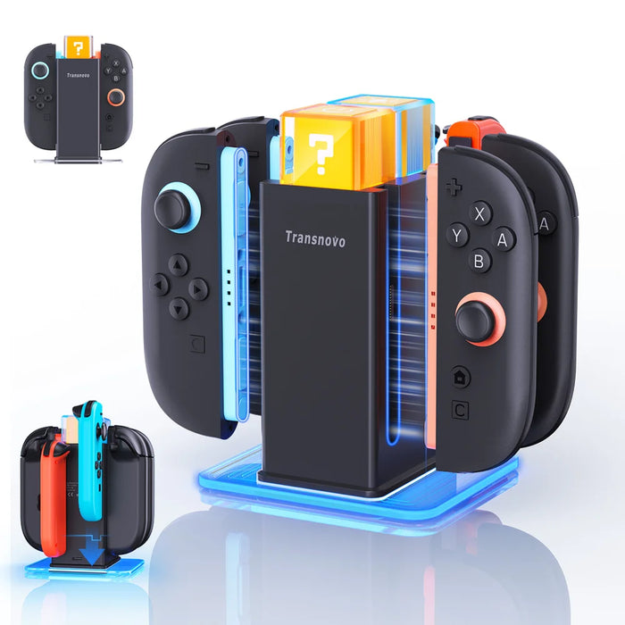 TRANSNOVO S73-018 6 in 1 Charging Dock for Nintendo Switch 2 / OLED / Switch Joy-Con Charger Stand with RGB Light - Black - 4