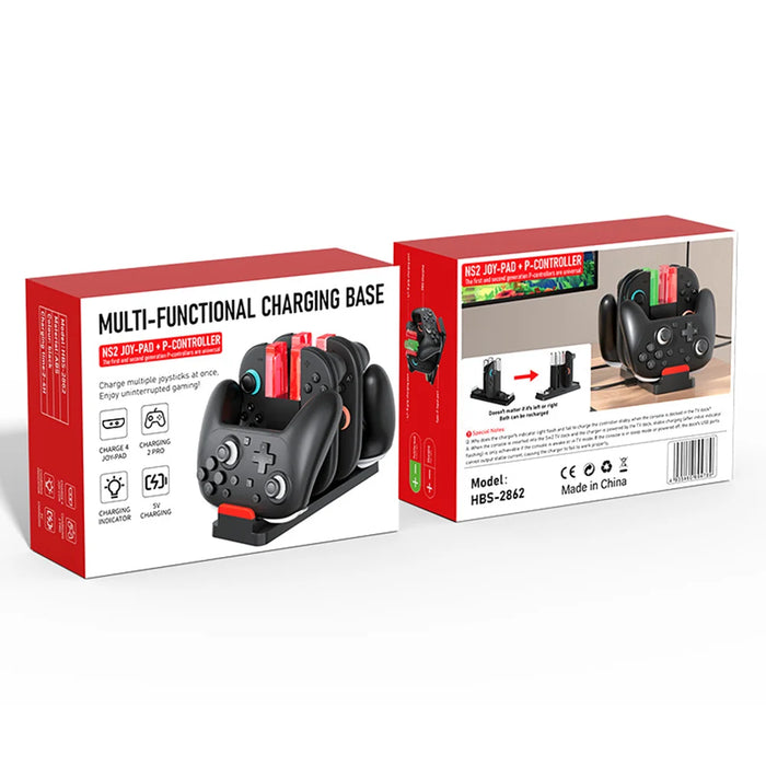 IPLAY HBS-2862 For Nintendo Switch 2/Switch 2 Pro/Switch Pro 6 in 1 Charging Dock Joy-Con Controller Charging Base - Black - 4
