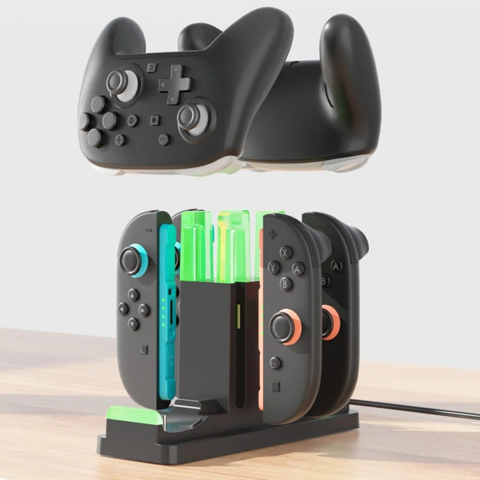 IPLAY HBS-2862 For Nintendo Switch 2/Switch 2 Pro/Switch Pro 6 in 1 Charging Dock Joy-Con Controller Charging Base - Black - 6