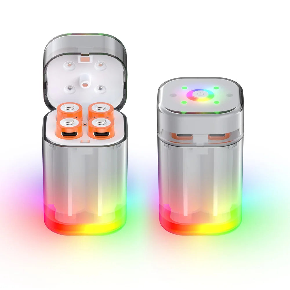 JYS-X160 RGB Lighting 4-Slot Battery Charging Station with 4Pcs 1600mAh AA Lithium Batteries for VR Controllers - White - 2
