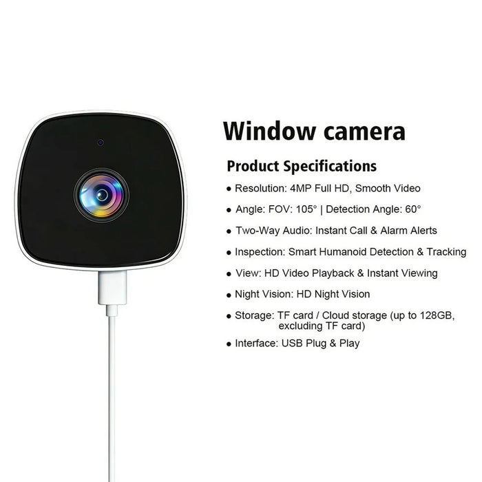 4MP Window Security Camera WiFi Dual-Band Night Vision Human Detection Two-Way Audio Safety Camera (No Memory Card) - White Black - 2