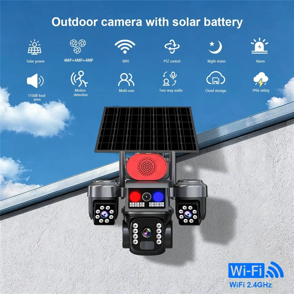 QL23 Solar Security Camera 3 Lens AI Human Tracking Night Vision Two-Way Audio WiFi PTZ Camera - Black+Grey - 2