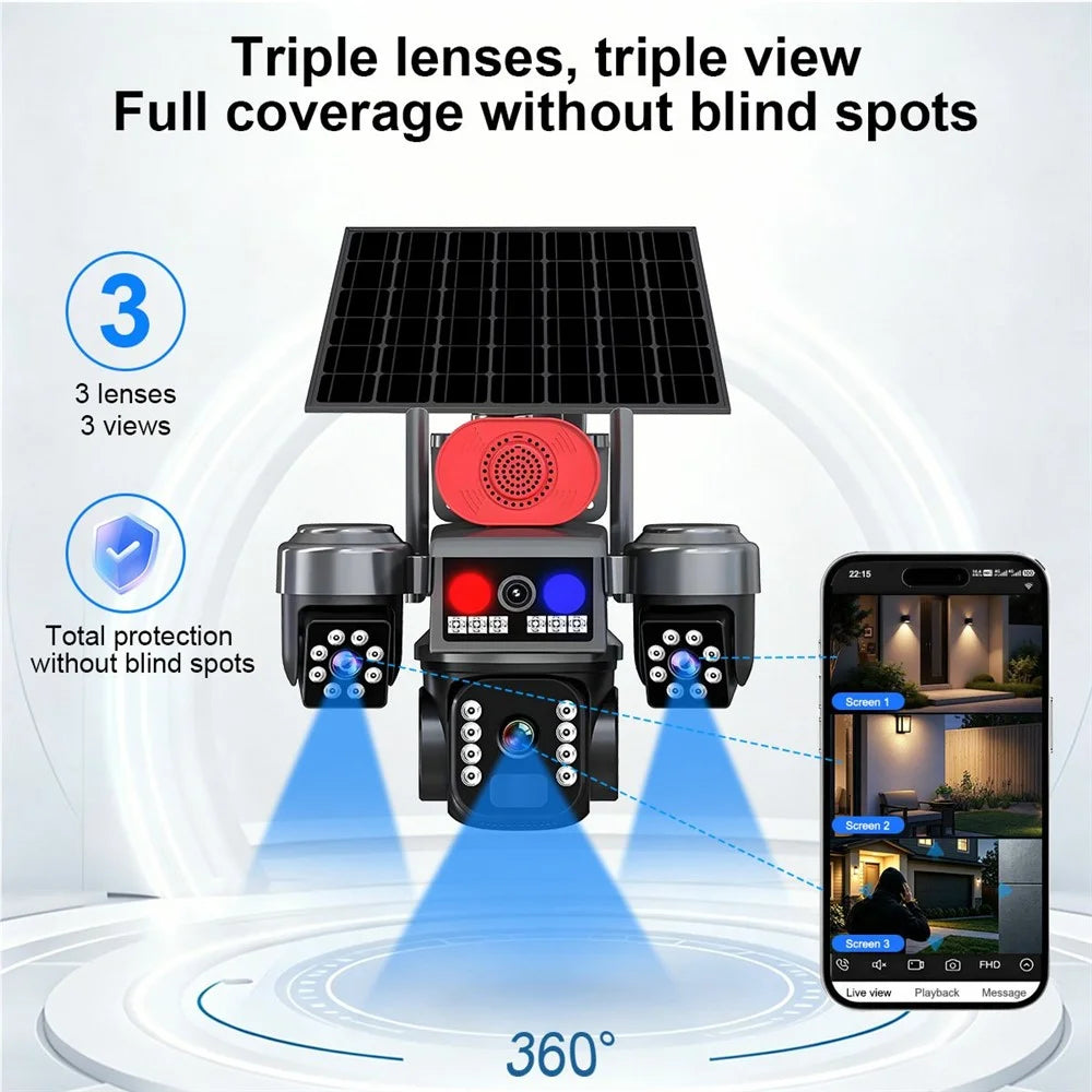 QL23 Solar Security Camera 3 Lens AI Human Tracking Night Vision Two-Way Audio WiFi PTZ Camera - Black+Grey - 3