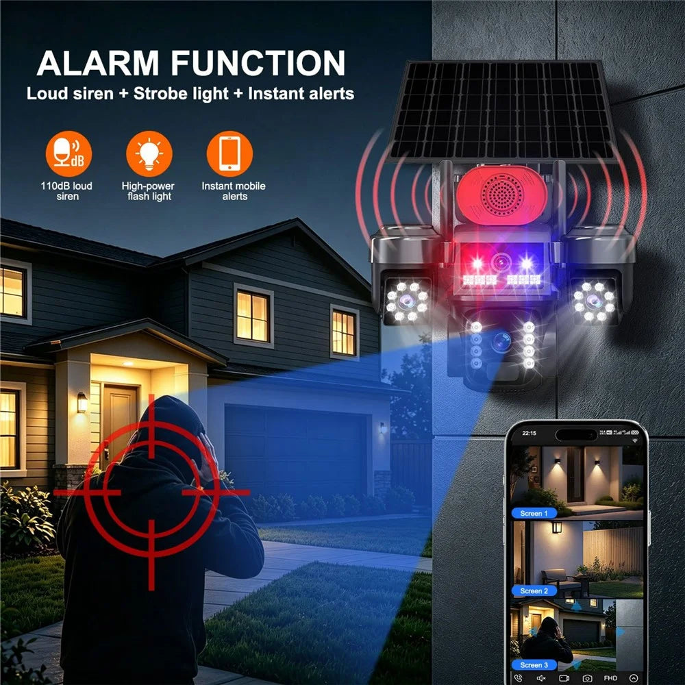 QL23 Solar Security Camera 3 Lens AI Human Tracking Night Vision Two-Way Audio WiFi PTZ Camera - Black+Grey - 4