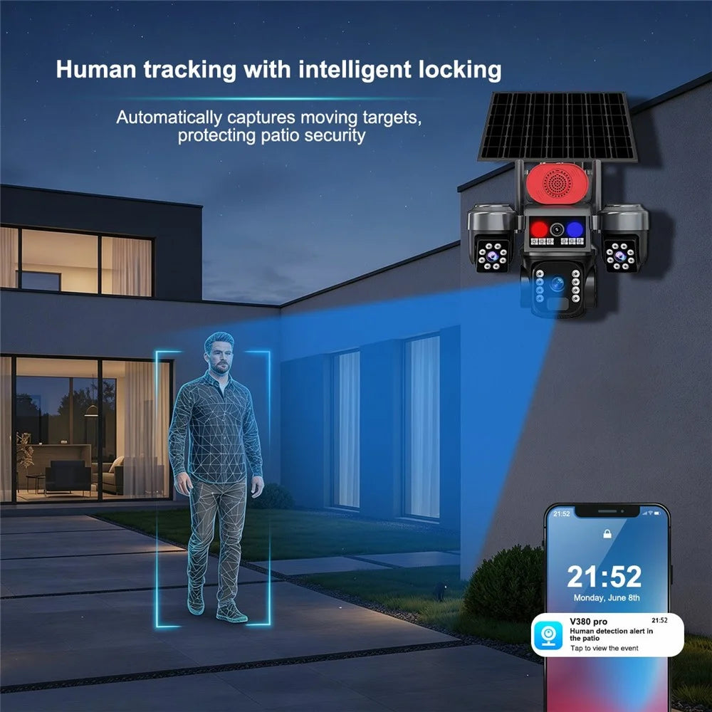 QL23 Solar Security Camera 3 Lens AI Human Tracking Night Vision Two-Way Audio WiFi PTZ Camera - Black+Grey - 5