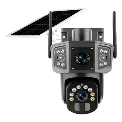 QL18 Solar Security Camera IP66 Waterproof Dual Lens AI Tracking Night Vision PTZ Camera for Outdoor - Black+Grey - 1