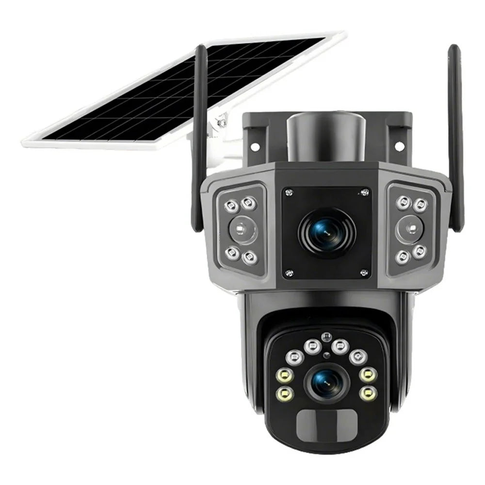 QL18 Solar Security Camera IP66 Waterproof Dual Lens AI Tracking Night Vision PTZ Camera for Outdoor - Black+Grey - 1