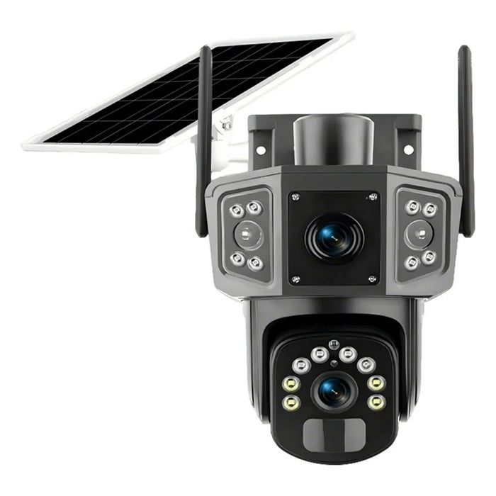 QL18 Solar Security Camera IP66 Waterproof Dual Lens AI Tracking Night Vision PTZ Camera for Outdoor - Black+Grey - 1