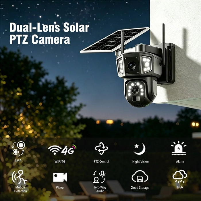 QL18 Solar Security Camera IP66 Waterproof Dual Lens AI Tracking Night Vision PTZ Camera for Outdoor - Black+Grey - 2