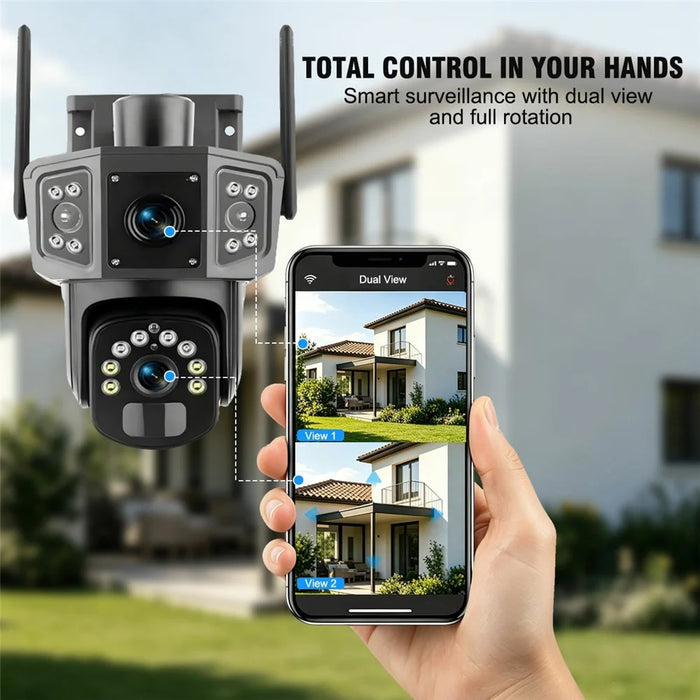 QL18 Solar Security Camera IP66 Waterproof Dual Lens AI Tracking Night Vision PTZ Camera for Outdoor - Black+Grey - 4