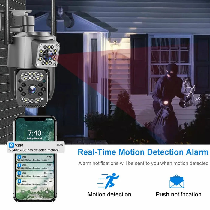V28 IP66 Waterproof Dual Lens WiFi Security Camera Motion Detection Night Vision 3MP PTZ Camera - EU Plug - 7