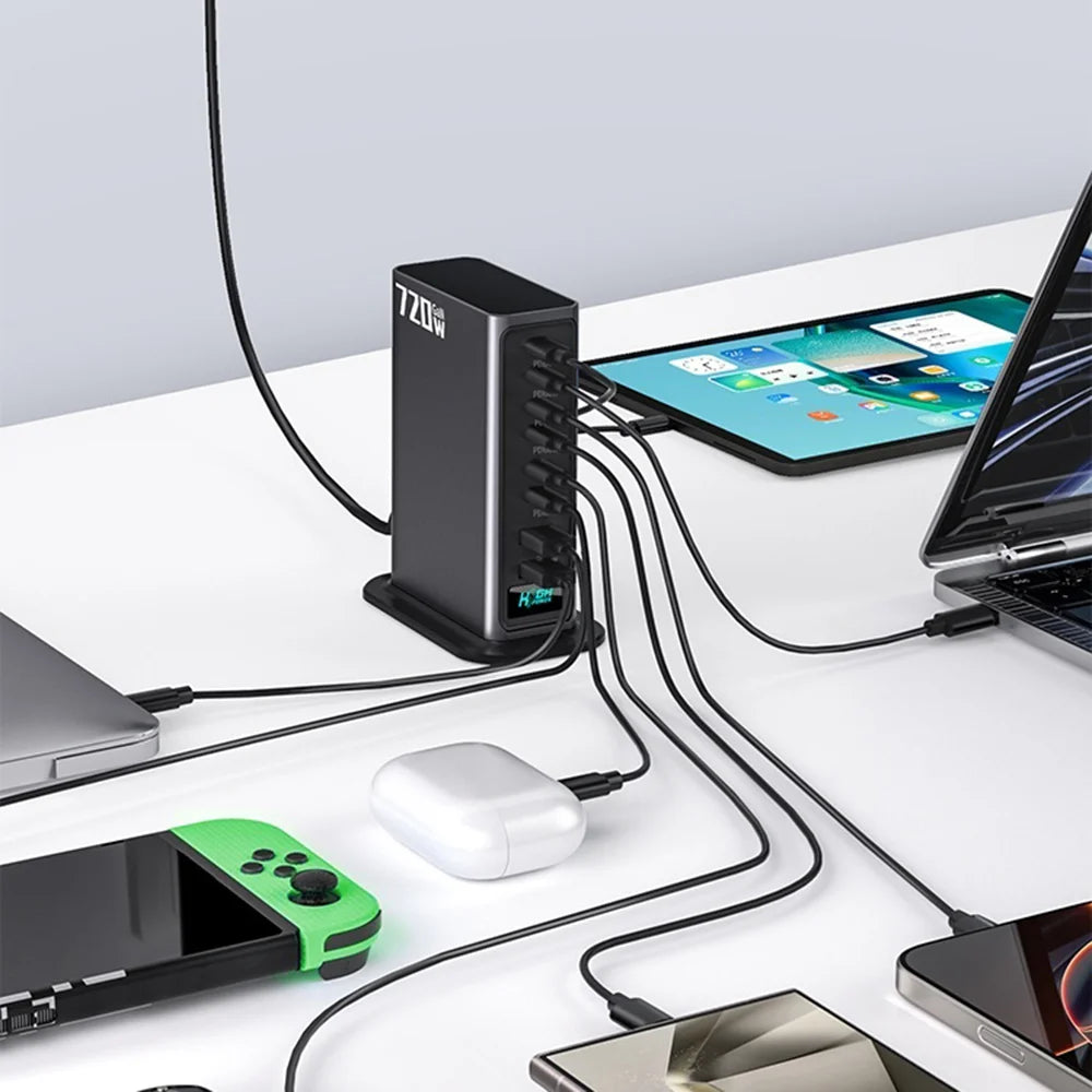 NCC777 140W GaN Desktop Charger USB-C + USB-A 8-Port Fast Charging Station for Laptop Phone - US Plug/Silver - 5