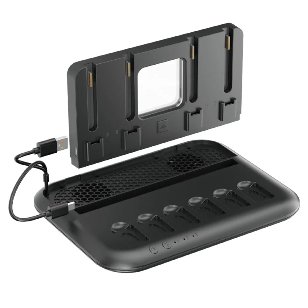 IPLAY HBS-2879 Cooling Stand for Nintendo Switch 2 / OLED / Switch RGB Lighting Charging Dock with Game Card Storage - Black - 3