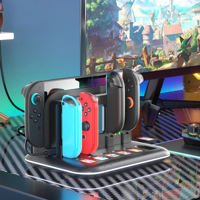 IPLAY HBS-2879 Cooling Stand for Nintendo Switch 2 / OLED / Switch RGB Lighting Charging Dock with Game Card Storage - Black - 5