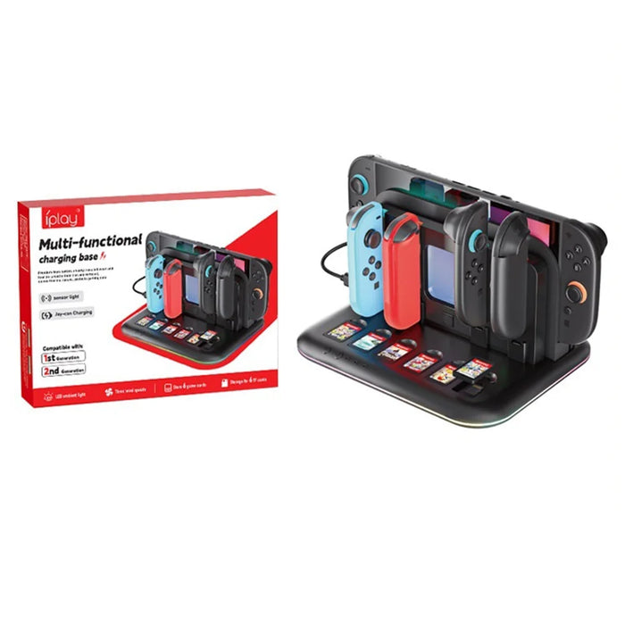IPLAY HBS-2879 Cooling Stand for Nintendo Switch 2 / OLED / Switch RGB Lighting Charging Dock with Game Card Storage - Black - 7