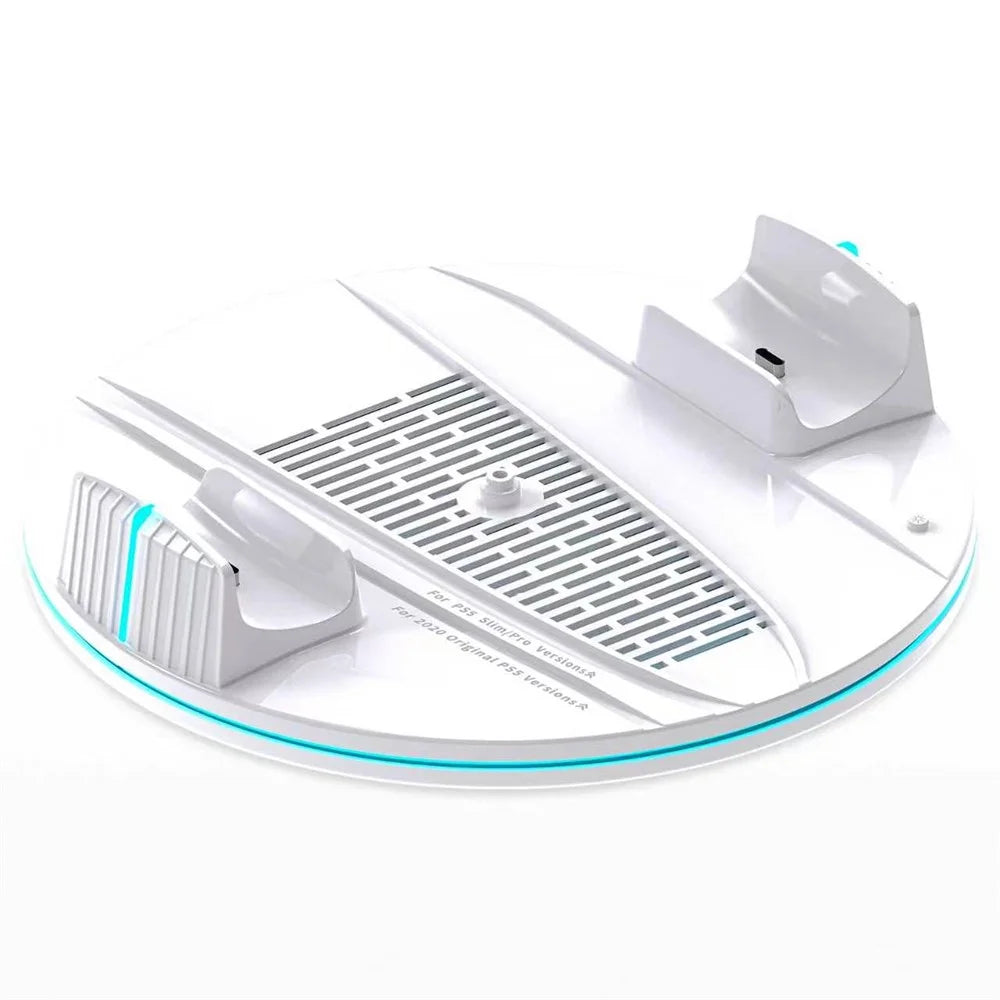 8057 Dual Controller Charging Station for Sony PlayStation 5 / 5 Slim / 5 Pro Console Stand Headphone Holder - White - 1