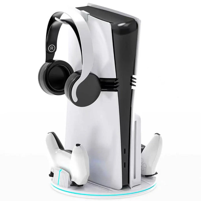 8057 Dual Controller Charging Station for Sony PlayStation 5 / 5 Slim / 5 Pro Console Stand Headphone Holder - White - 3