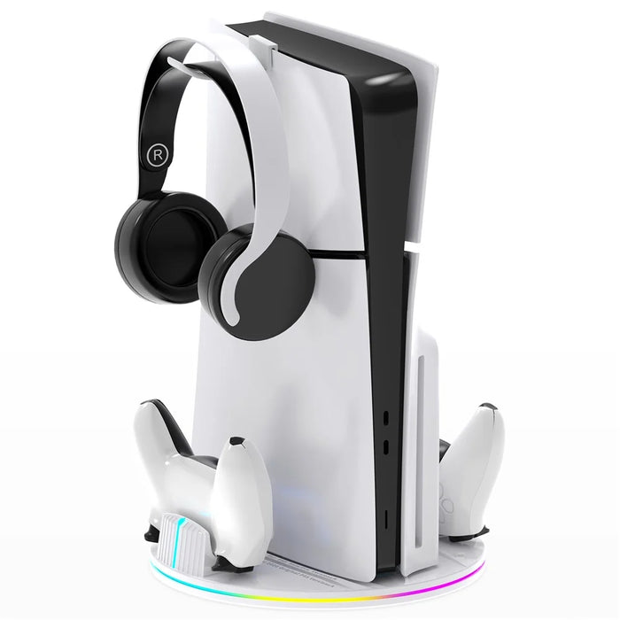 8057 Dual Controller Charging Station for Sony PlayStation 5 / 5 Slim / 5 Pro Console Stand Headphone Holder - White - 4